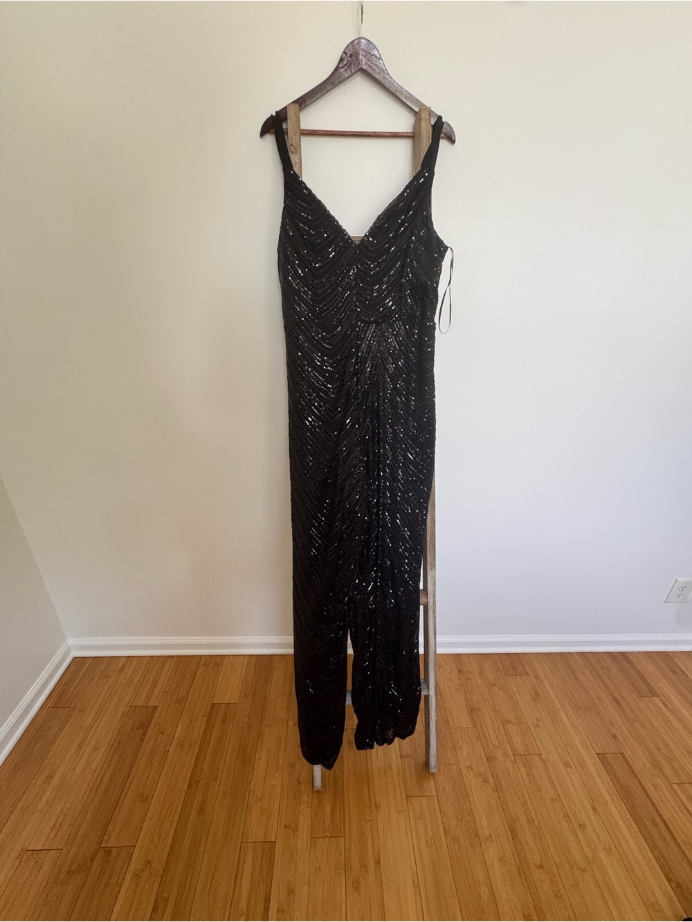 bebe Black Sequin Maxi Dress with V-Neck